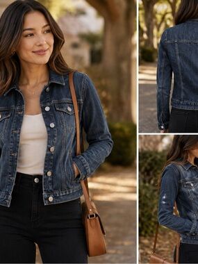 Talula by Aritzia Denim Jacket XXS Dark Wash Fitted Stretch Jean Jacket